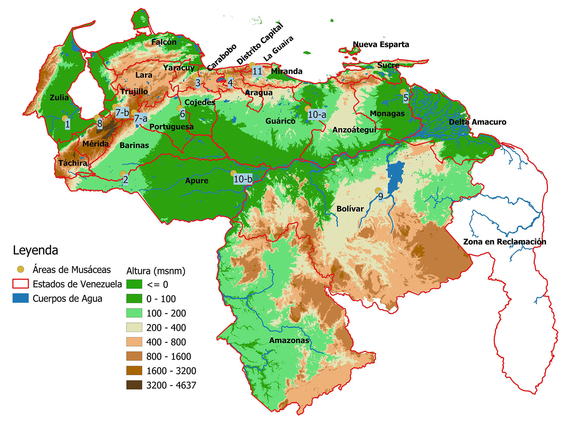 mapa de relieve de Venezuela