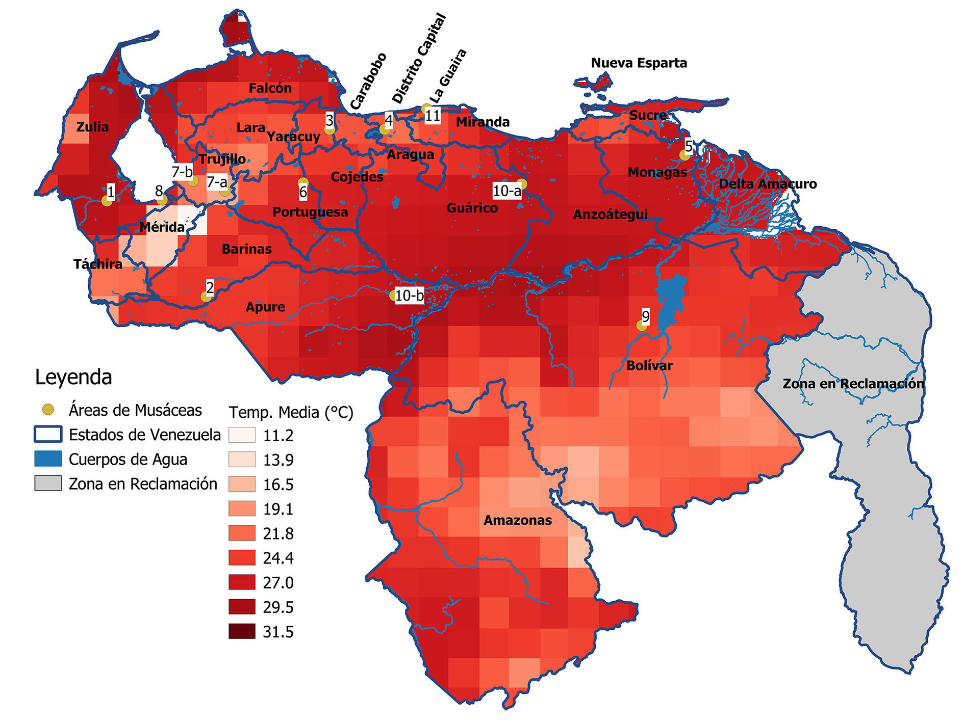 mapa de temperaturas de Venezuela